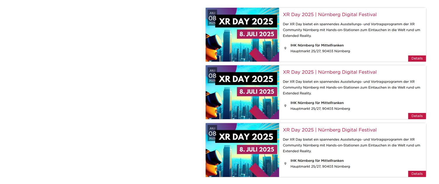 XR-Hub 2025, Ausstellung am 8. Juli 2025. Bitte beim XR-Hub anmelden.