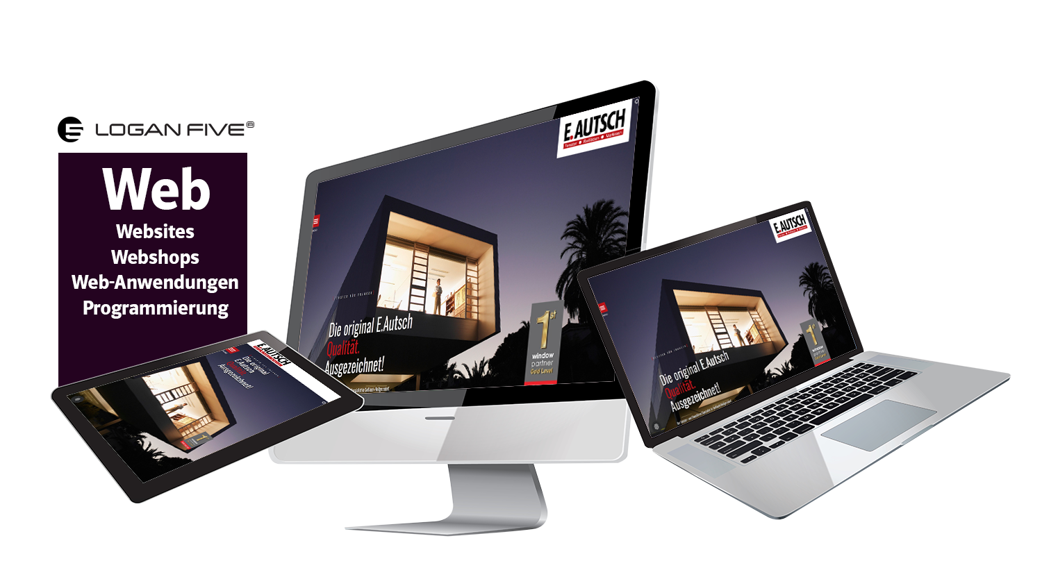 Webentwicklung, Webdesign, Programmierung und Webshops – Augmented Reality Agentur und Werbeagentur Responsive Website auf Desktop, Laptop und Tablet als Beispiel für Webentwicklung, Webshops und Programmierung einer Augmented Reality Agentur und Werbeagentur